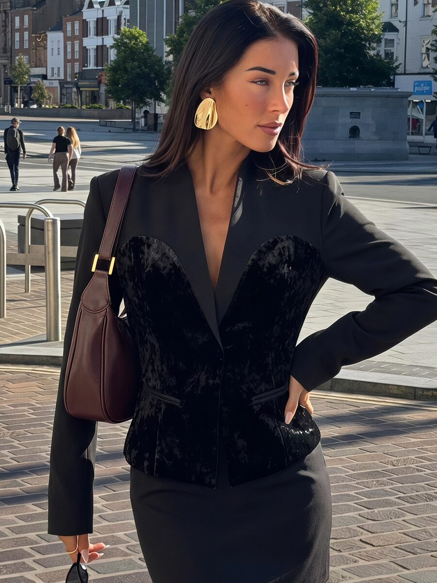Opulessa Women's Solid Color Long Sleeve Elegant Commuter Blazer - Black - View 1