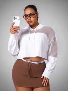 Rhythm Era Sweatshirt Lengan Panjang Wanita Ukuran Besar dengan Tali Serut dan Tudung, Kasual untuk Sehari-hari, Bepergian, dan Olahraga, Cocok untuk Musim Gugur. - Putih - View 7