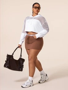Rhythm Era Sweatshirt Lengan Panjang Wanita Ukuran Besar dengan Tali Serut dan Tudung, Kasual untuk Sehari-hari, Bepergian, dan Olahraga, Cocok untuk Musim Gugur. - Putih - View 6
