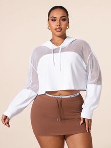 Rhythm Era Sweatshirt Lengan Panjang Wanita Ukuran Besar dengan Tali Serut dan Tudung, Kasual untuk Sehari-hari, Bepergian, dan Olahraga, Cocok untuk Musim Gugur. - Putih - View 1