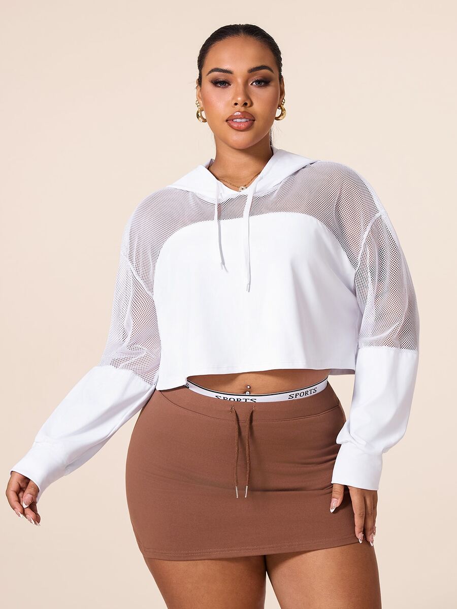 Rhythm Era Sweatshirt Lengan Panjang Wanita Ukuran Besar dengan Tali Serut dan Tudung, Kasual untuk Sehari-hari, Bepergian, dan Olahraga, Cocok untuk Musim Gugur. - Putih - View 1