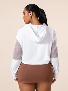Rhythm Era Sweatshirt Lengan Panjang Wanita Ukuran Besar dengan Tali Serut dan Tudung, Kasual untuk Sehari-hari, Bepergian, dan Olahraga, Cocok untuk Musim Gugur. - Putih - View 2