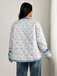 Pariaura Women's Quilted Autumn Coat – Pink And White Patterned Loose Fit Jacket, Long Sleeve Lightweight Puffer, Boho Elegant Romantic Goth Date - Multicolor - View 8
