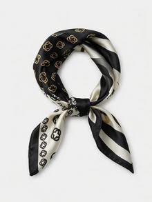 Lumivelle Moderiktig multifunktionell kvadratisk scarf i konstsilke med tryck för kvinnor, hårband/halsduk/väskhandtagstillbehör, 1 st bandana, strand - Svart - Visa 3