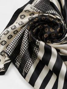 Lumivelle Moderiktig multifunktionell kvadratisk scarf i konstsilke med tryck för kvinnor, hårband/halsduk/väskhandtagstillbehör, 1 st bandana, strand - Svart - Visa 4