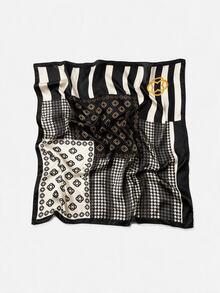 Lumivelle Moderiktig multifunktionell kvadratisk scarf i konstsilke med tryck för kvinnor, hårband/halsduk/väskhandtagstillbehör, 1 st bandana, strand - Svart - Visa 1