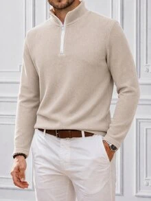 Core Aspect Men's Autumn Casual Solid Color Stand Collar T-Shirt - Apricot - View 4