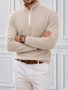 Core Aspect Men's Autumn Casual Solid Color Stand Collar T-Shirt - Apricot - View 3