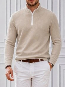 Core Aspect Men's Autumn Casual Solid Color Stand Collar T-Shirt - Apricot - View 1