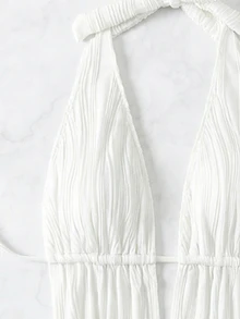 SHEIN Swim 女士纯色露背挂脖连体泳衣，适合海滩/度假，性感连体泳衣，夏季连体泳衣，女士泳装 - 白色 - 查看 4