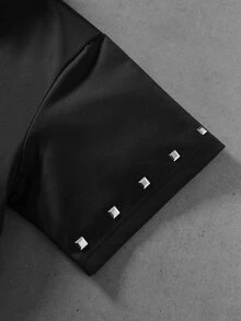 ROMWE MEN Goth Men's Dark Style Fur Collar Cross Rhinestone Polo Vintage Y2K Short Sleeve T-Shirt - Black - View 6