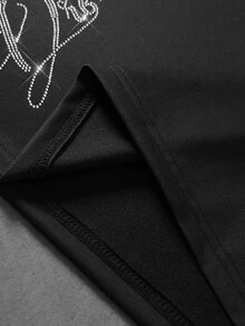 ROMWE MEN Goth Men's Dark Style Fur Collar Cross Rhinestone Polo Vintage Y2K Short Sleeve T-Shirt - Black - View 7