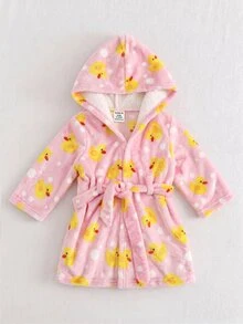SHEIN Kids Infant Cute Cartoon Duck Pattern Fluffy Loungewear Pajamas - Pink - View 3