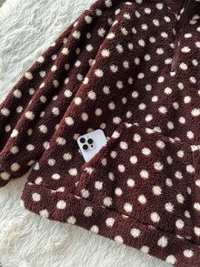 Comfortcana Dark Green Plus Size Autumn/Winter Apricot Long Fur Mock Neck Half-Zip Sweatshirt - Brown - View 6
