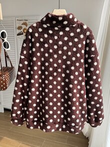 Comfortcana Dark Green Plus Size Autumn/Winter Apricot Long Fur Mock Neck Half-Zip Sweatshirt - Brown - View 2