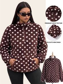 Comfortcana Dark Green Plus Size Autumn/Winter Apricot Long Fur Mock Neck Half-Zip Sweatshirt - Brown - View 8