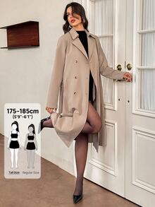 SHEIN Tall Women's Solid Color Fashion Elegant Versatile Daily Office Travel Trench Coat Jacket Grey Autumn - Khaki - View 1