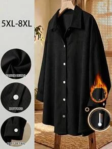 SHEIN CURVE+ Women's Plus Size Black Casual Jacket, Autumn/Winter Dinner Fall - Black - View 1