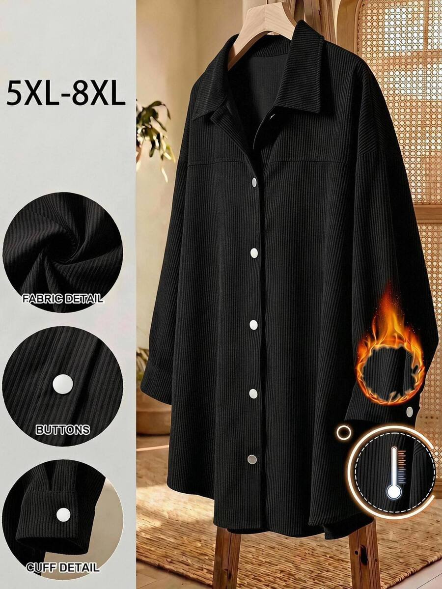 SHEIN CURVE+ Women's Plus Size Black Casual Jacket, Autumn/Winter Dinner Fall - Black - View 1