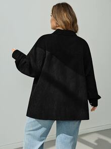 SHEIN CURVE+ Women's Plus Size Black Casual Jacket, Autumn/Winter Dinner Fall - Black - View 2