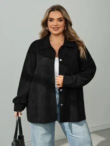 SHEIN CURVE+ Women's Plus Size Black Casual Jacket, Autumn/Winter Dinner Fall - Black - View 10