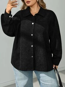 SHEIN CURVE+ Women's Plus Size Black Casual Jacket, Autumn/Winter Dinner Fall - Black - View 4
