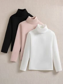 SHEIN Sparklyn 青少年女孩秋季上衣 秋冬加厚保暖休閒百搭日常穿搭層次感高領羅紋抓絨布料純色C... - 彩色 - 查看 8