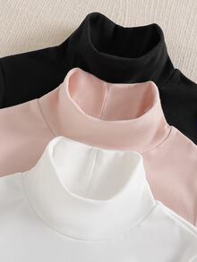 SHEIN Sparklyn 青少年女孩秋季上衣 秋冬加厚保暖休閒百搭日常穿搭層次感高領羅紋抓絨布料純色C... - 彩色 - 查看 6