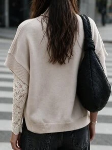 Omancia Turtleneck Batwing Sleeve Sweater - Apricot - View 2