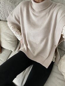Omancia Turtleneck Batwing Sleeve Sweater - Apricot - View 3
