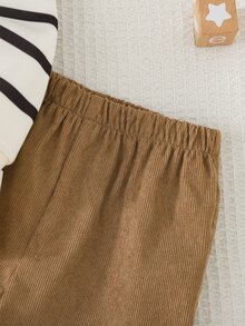 SHEIN 男嬰休閒舒適百搭條紋假領衛衣與長褲套裝，適合秋冬穿著 - 彩色 - 查看 5
