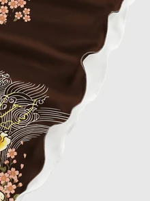 ROMWE Avant 大尺碼女款花卉虎紋印花休閒日常細肩帶洋裝 - 棕色 - 查看 3