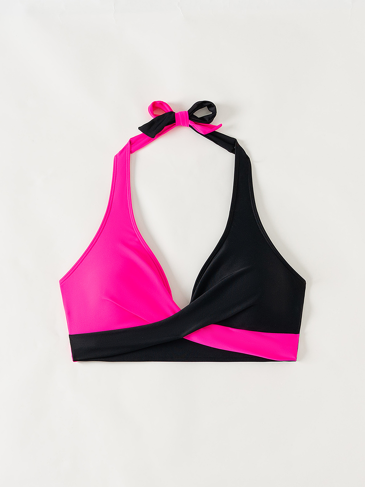 Swim Lushoire Women's Summer Beach Colorblock Halter Neck Bikini Top - Multicolor - View 4