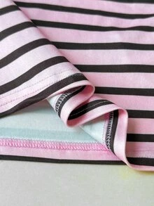 SHEIN 青少年女孩秋冬款隨機1件圓領彈性修身百搭簡約長袖T恤，舒適黑色上衣萬聖節秋季風格冬季穿搭 - 粉色 - 查看 3
