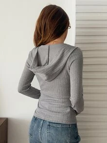 Livesso Women's Solid Color Hooded Casual Sexy Versatile Daily Long Sleeve Sweatshirt Hoodies Fall Going Out Everyday Home Light Grey - Grey - View 2