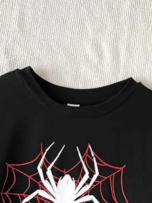 SHEIN Tween Girl Tween Girl Autumn/Winter Casual Crew Neck Long Sleeve Patchwork Spider Pattern Striped Sleeve T-Shirt - Apricot - View 4