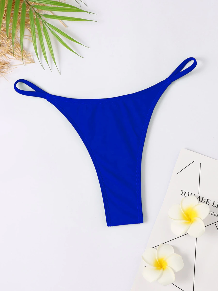 SHEIN Swim 素色丁字褲泳衣下裝 - 寶藍色 - 查看 1