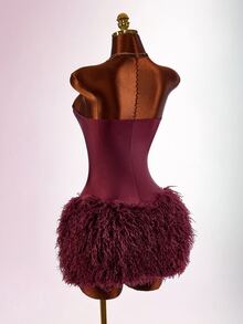 SHEIN ICON 女款毛絨拼接時尚日常休閒連身褲 - 玫瑰紅 - 查看 10