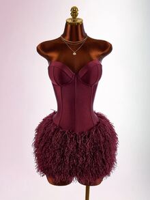 SHEIN ICON 女款毛絨拼接時尚日常休閒連身褲 - 玫瑰紅 - 查看 9