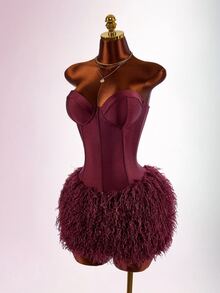 SHEIN ICON 女款毛絨拼接時尚日常休閒連身褲 - 玫瑰紅 - 查看 11