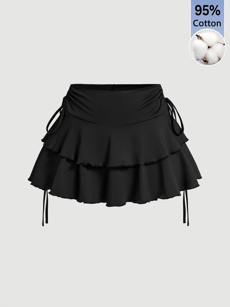 SHEIN Tall Women's Solid Color Pleated Casual Versatile Daily Skirt - Black - View 9