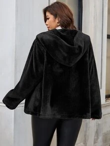 SHEIN Clasi 大尺碼女款拉鍊連帽休閒百搭日常外套 秋季 - 黑色 - 查看 2