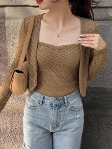 DAZY Women's Solid Color Camisole And Cardigan Casual Daily 2 Pieces Set Fall - Brown - View 8