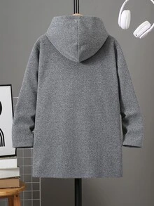 SHEIN Kids Tween Boy Casual College Style Mid-Weight Woven Overcoat, Suitable For Autumn And Winter, Perfect For Outdoor Play, School, Street Style, Parties And Home Leisure, Great Value - Dark Grey - View 5