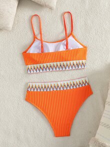Swim Vcay Swimsuits For Woman Summer Beach Tape High Waisted Bikini Set - Orange - View 5