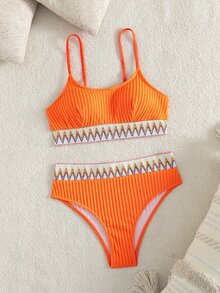 Swim Vcay Swimsuits For Woman Summer Beach Tape High Waisted Bikini Set - Orange - View 6