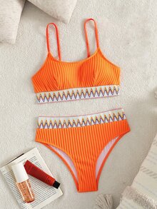 Swim Vcay Swimsuits For Woman Summer Beach Tape High Waisted Bikini Set - Orange - View 8