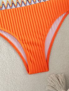 Swim Vcay Swimsuits For Woman Summer Beach Tape High Waisted Bikini Set - Orange - View 3