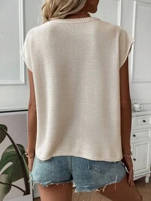 SHEIN 素色蝙蝠袖毛衣背心 - 杏色 - 查看 2