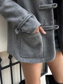 EastFlair Jaket Kasual Wanita Lengan Panjang Warna Polos dengan Desain Kancing Katak dan Potongan Reguler - Grey - View 5
